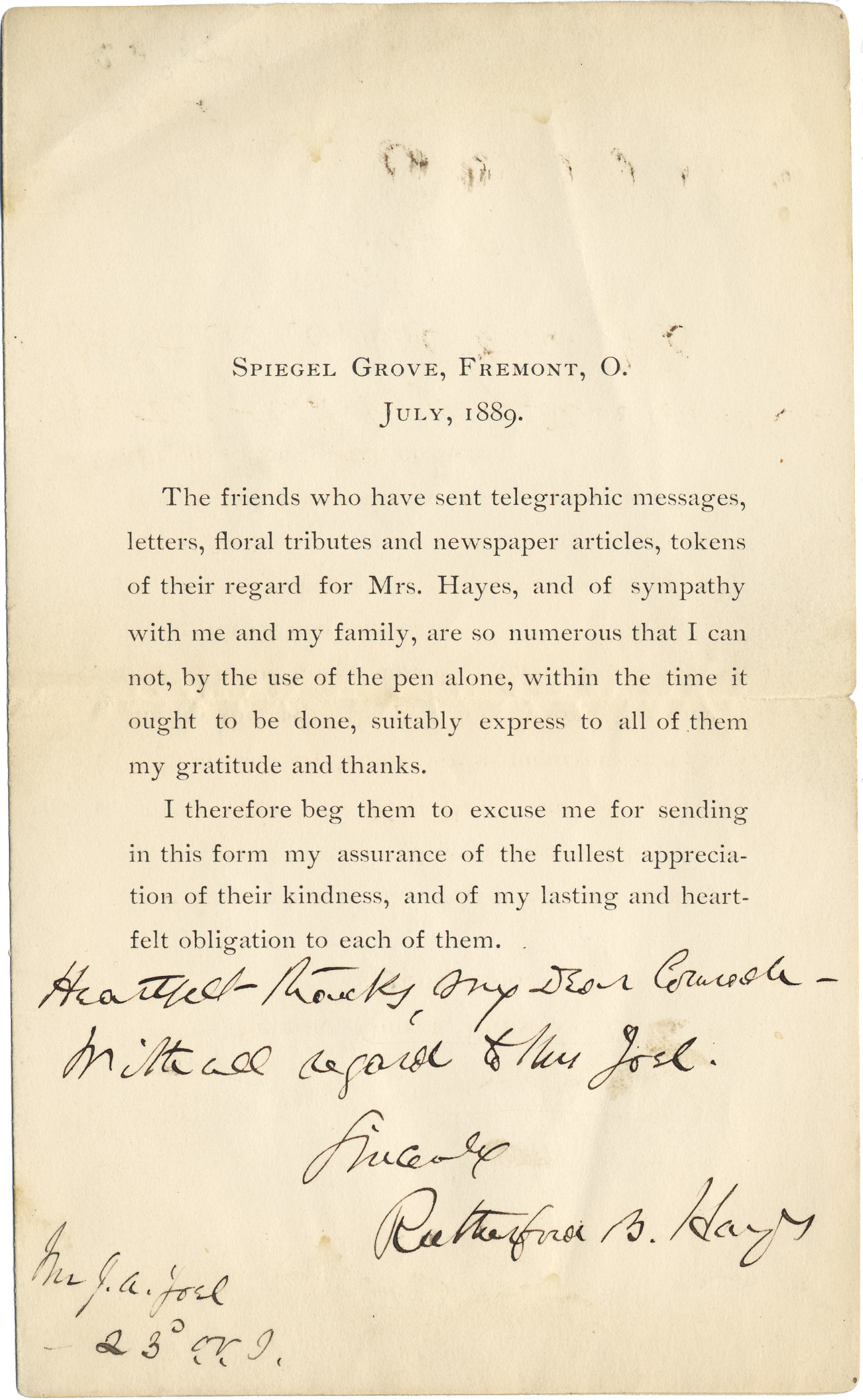 Former President Hayes Salutes a Jewish Civil War Soldier and Friend, J.A. Joel, as “Dear Comrade”