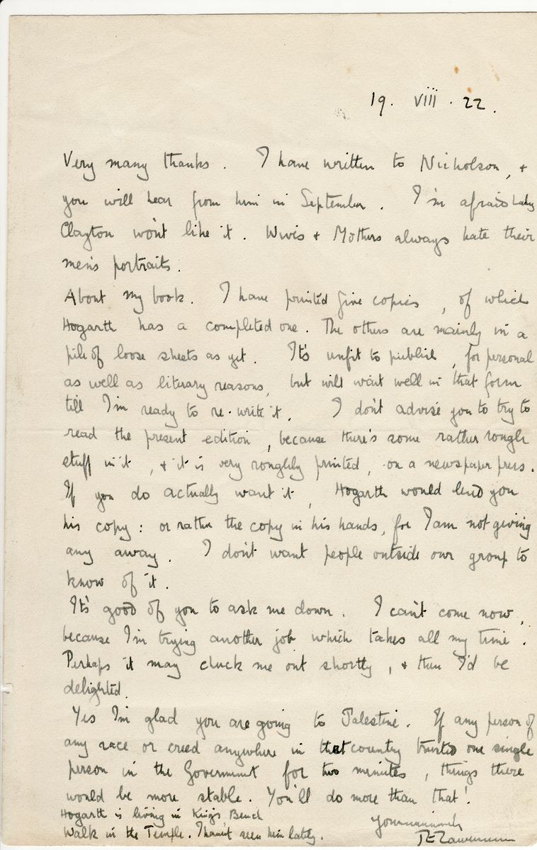 T.E. Lawrence on Palestine: No One Trusts the British for More Than Two Minutes