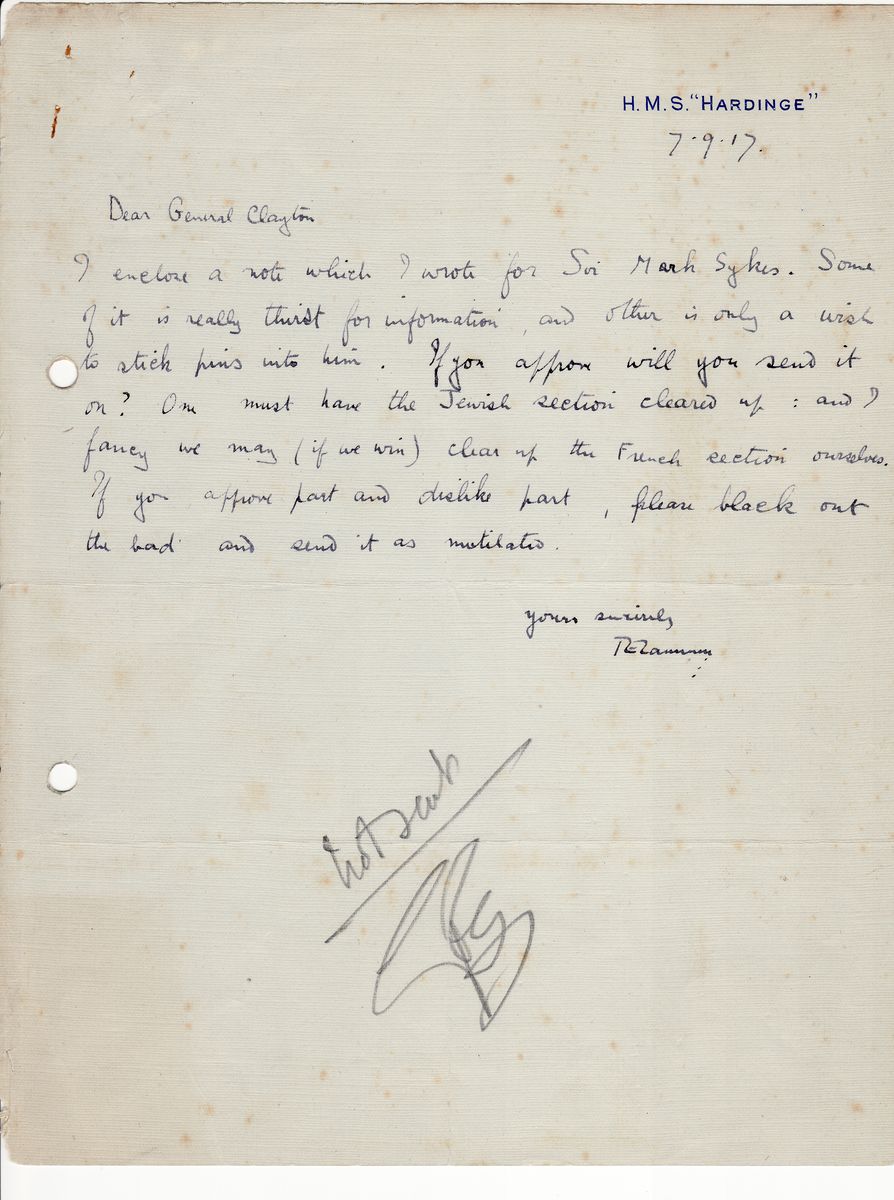 T.E. Lawrence Wants to "Clear Up" The "Jewish Section" of Palestine in 1917