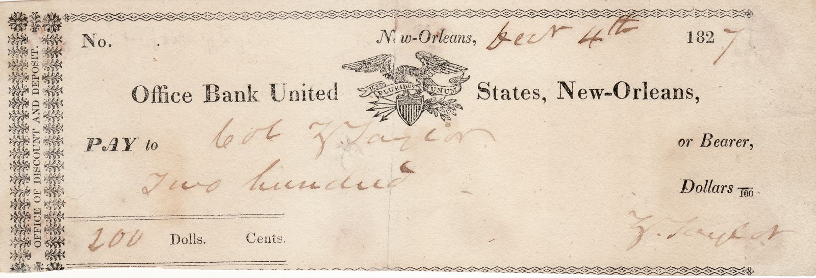 Excessively Rare Presidential Check Signed by Zachary Taylor