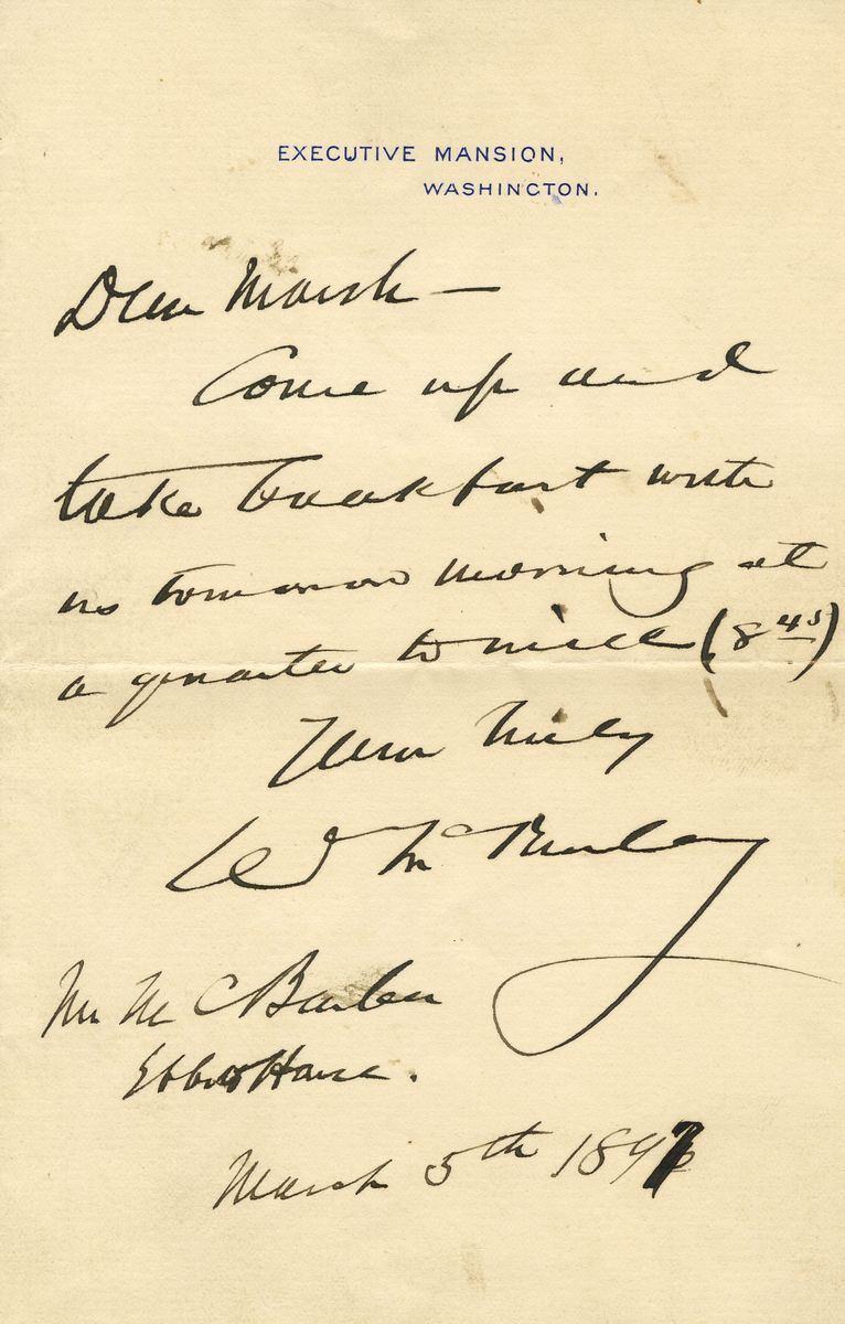 On his First Day in Office, William McKinley Invites Family to Breakfast at the White House