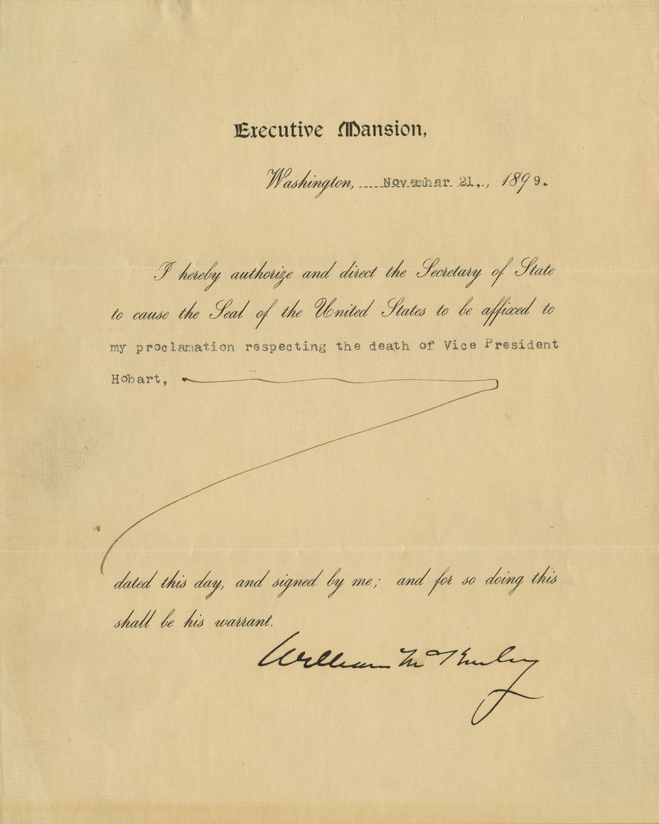 President William McKinley Orders Seal Affixed to His Proclamation on the Death of Vice President Hobart