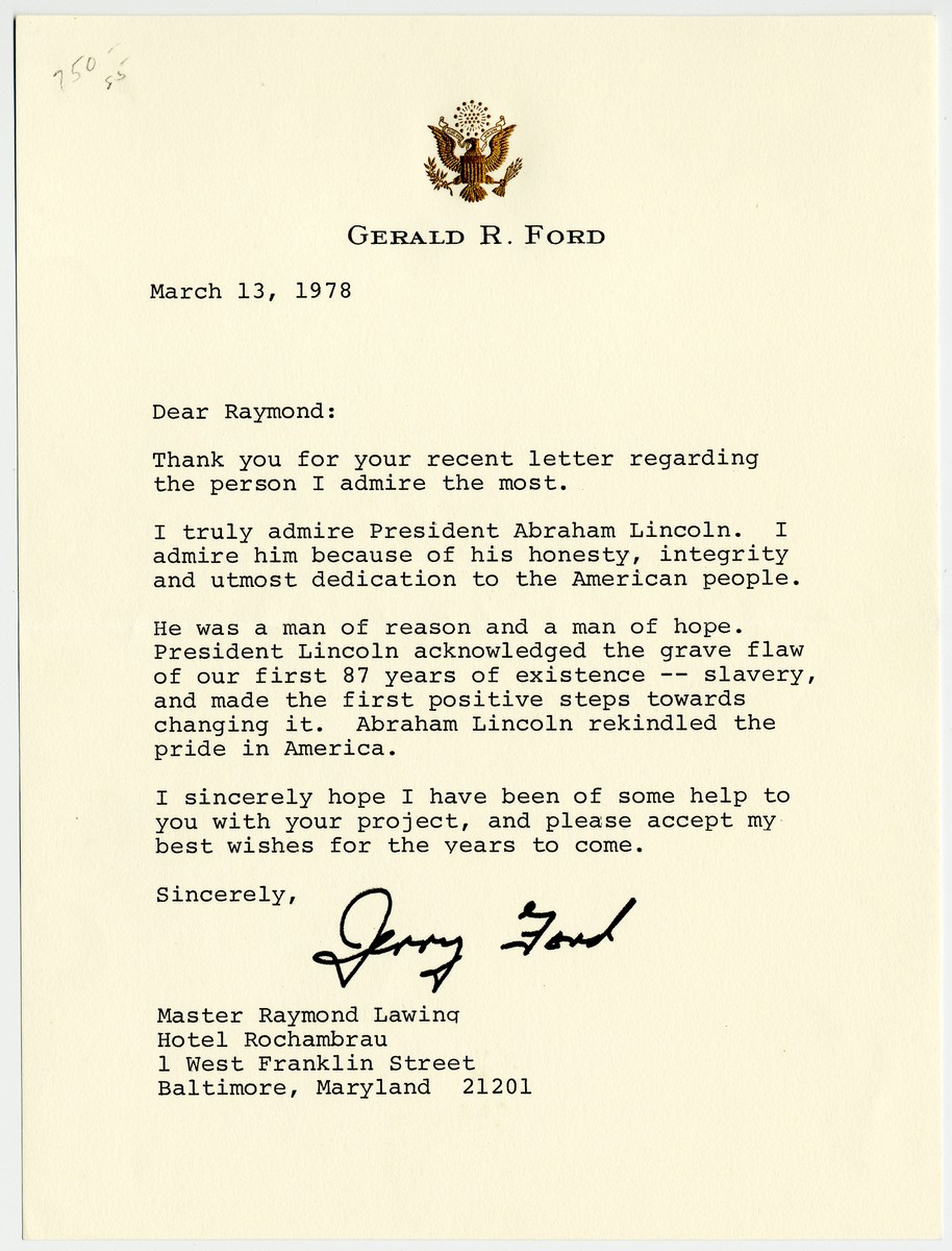 President Gerald Ford Writes About His Admiration of Abraham Lincoln
