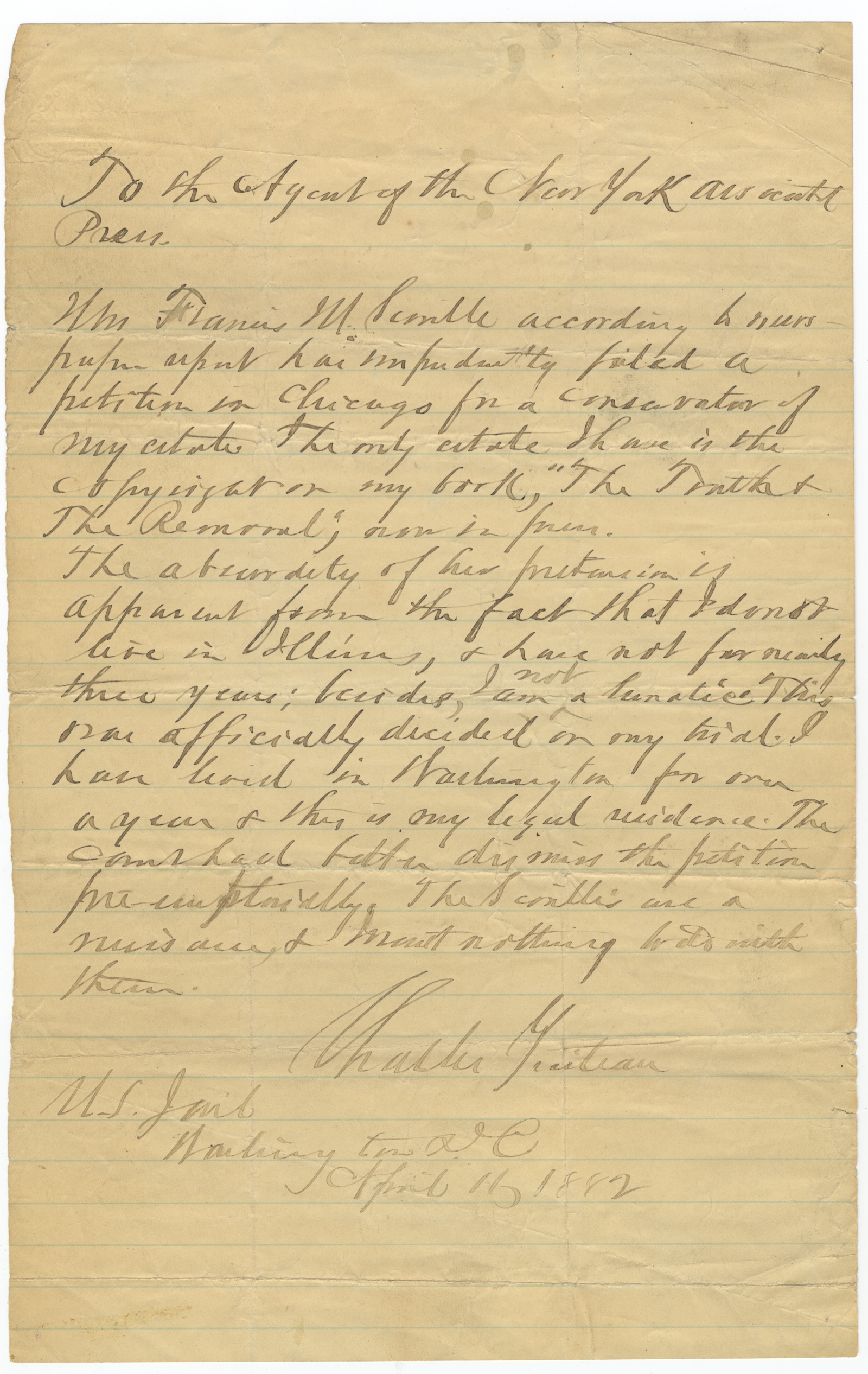 President James Garfield's Assassin, Charles Guiteau, Convicted and in Jail, Declares He is Not a Lunatic
