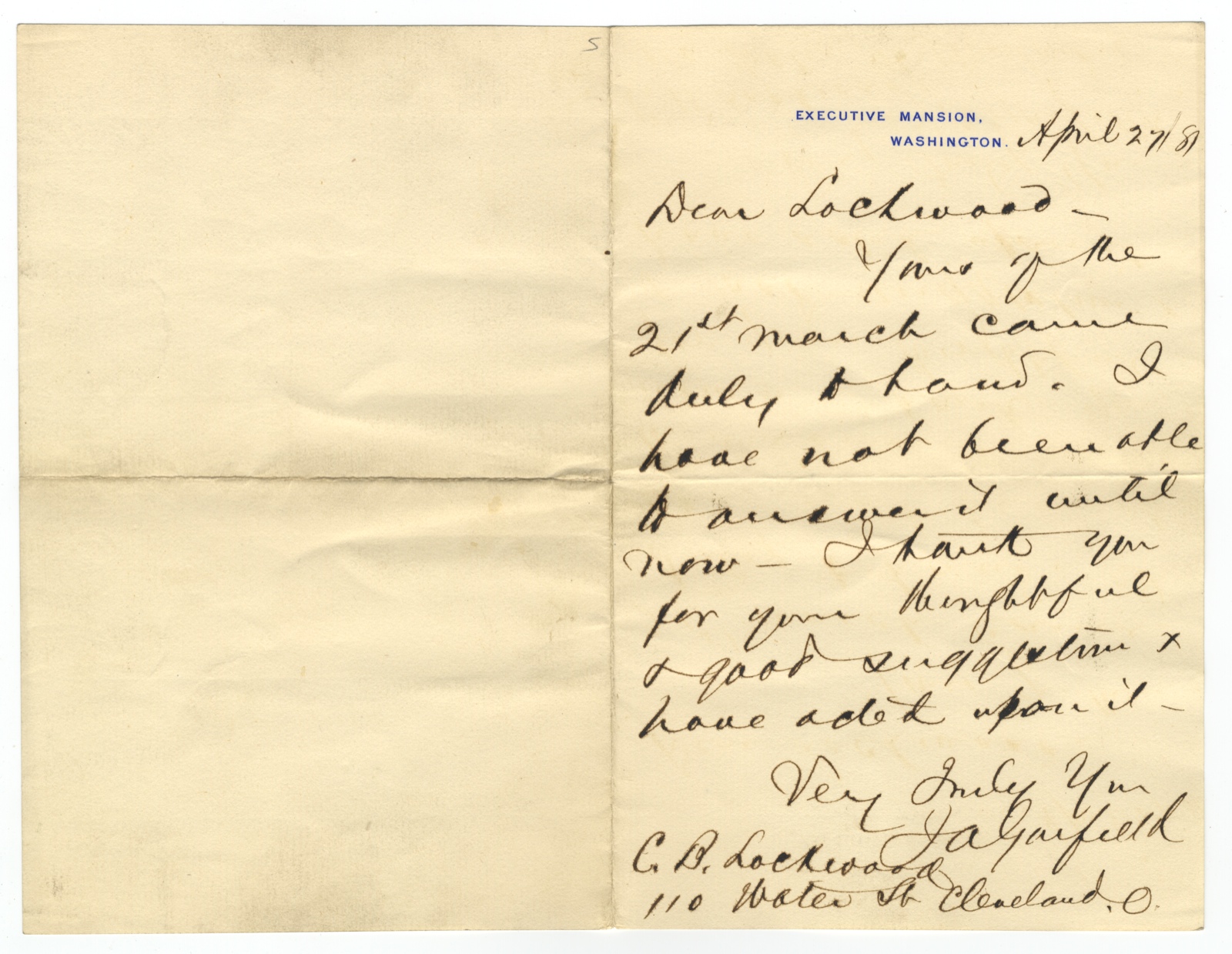 Rare President James A. Garfield Letter in Office