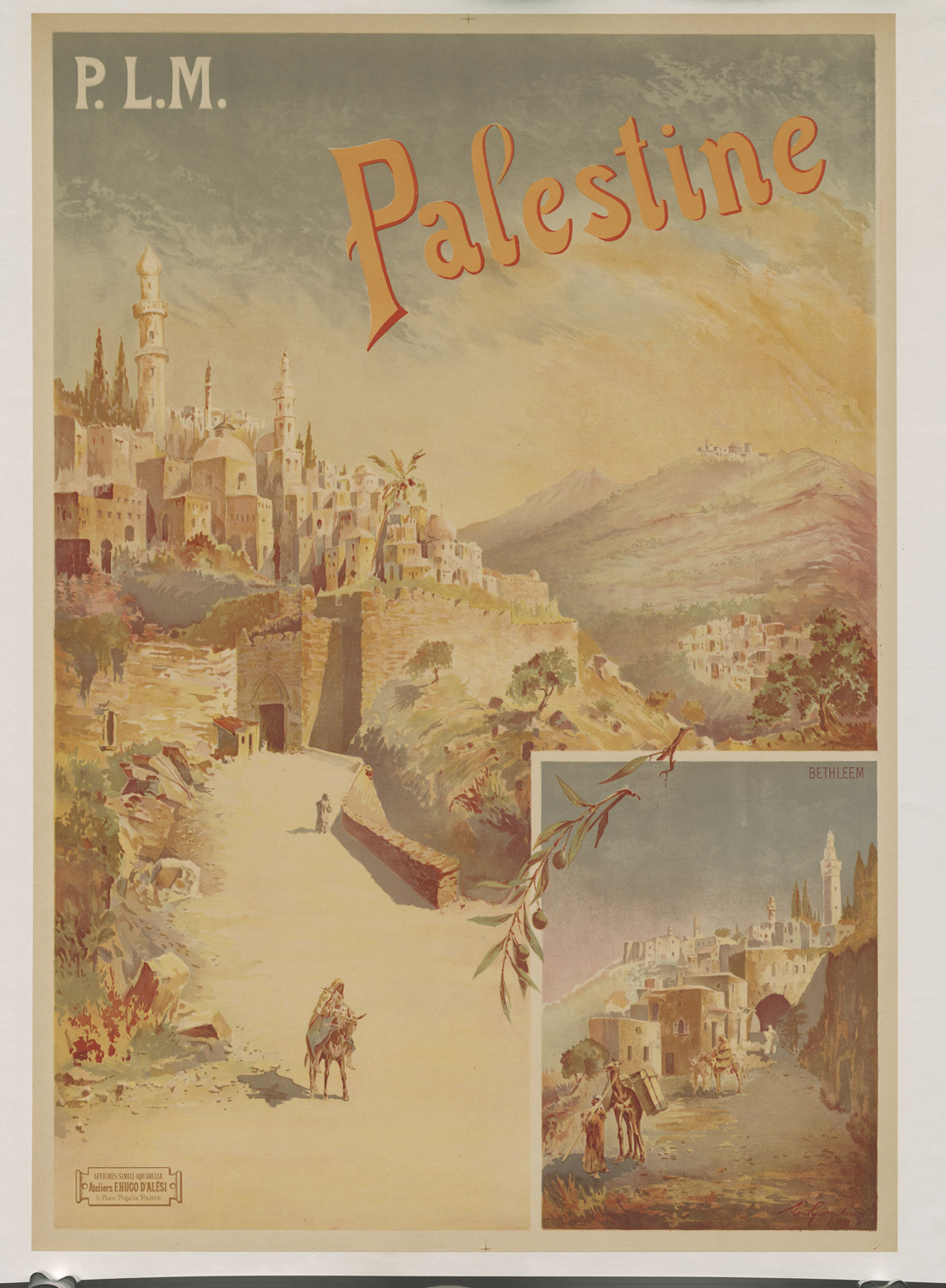 1898 French Railway Travel Poster Advertising Palestine