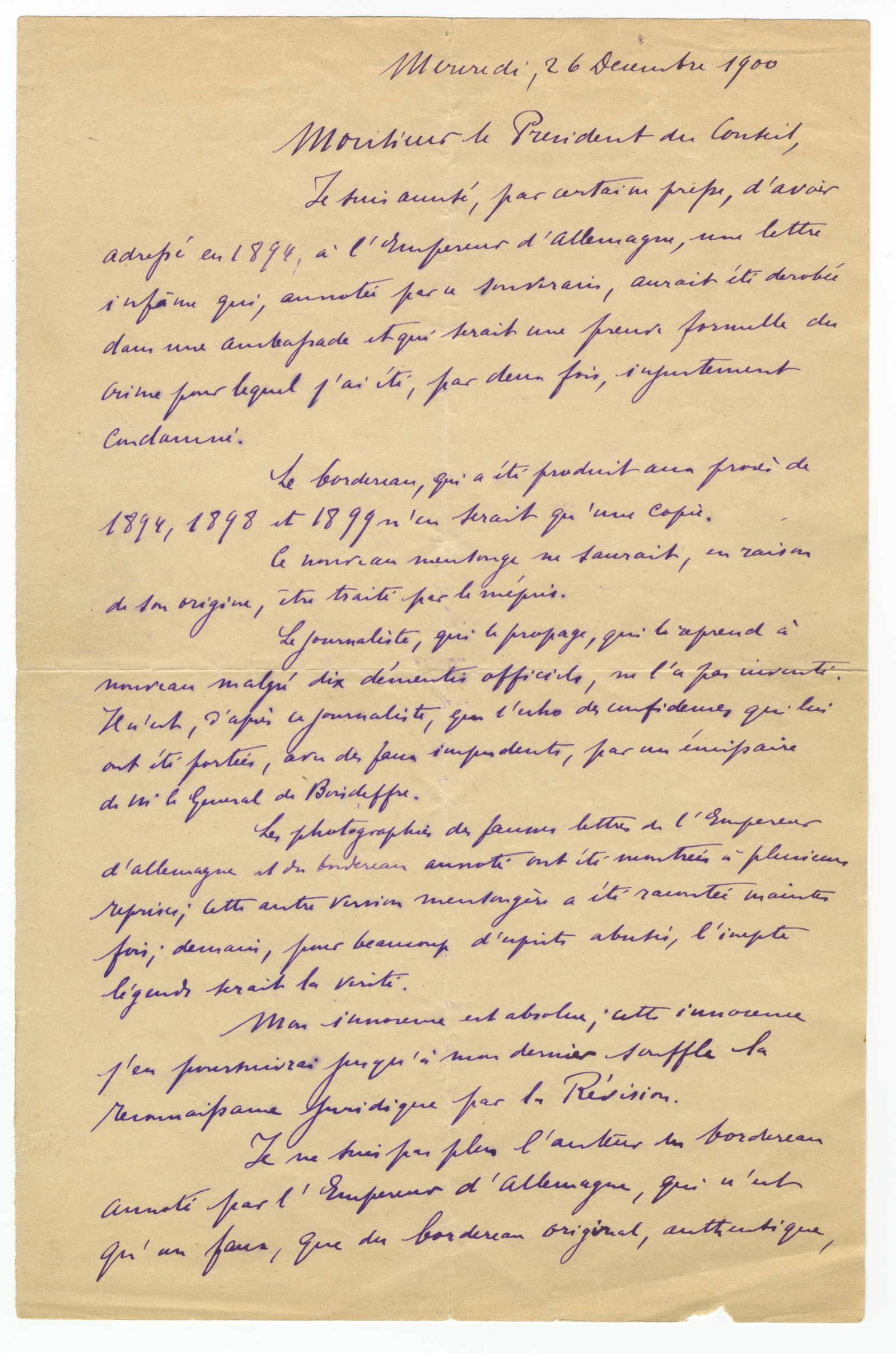 Alfred Dreyfus Reviews Case Against Him, Proclaims His Innocence, and Demands Another Trial