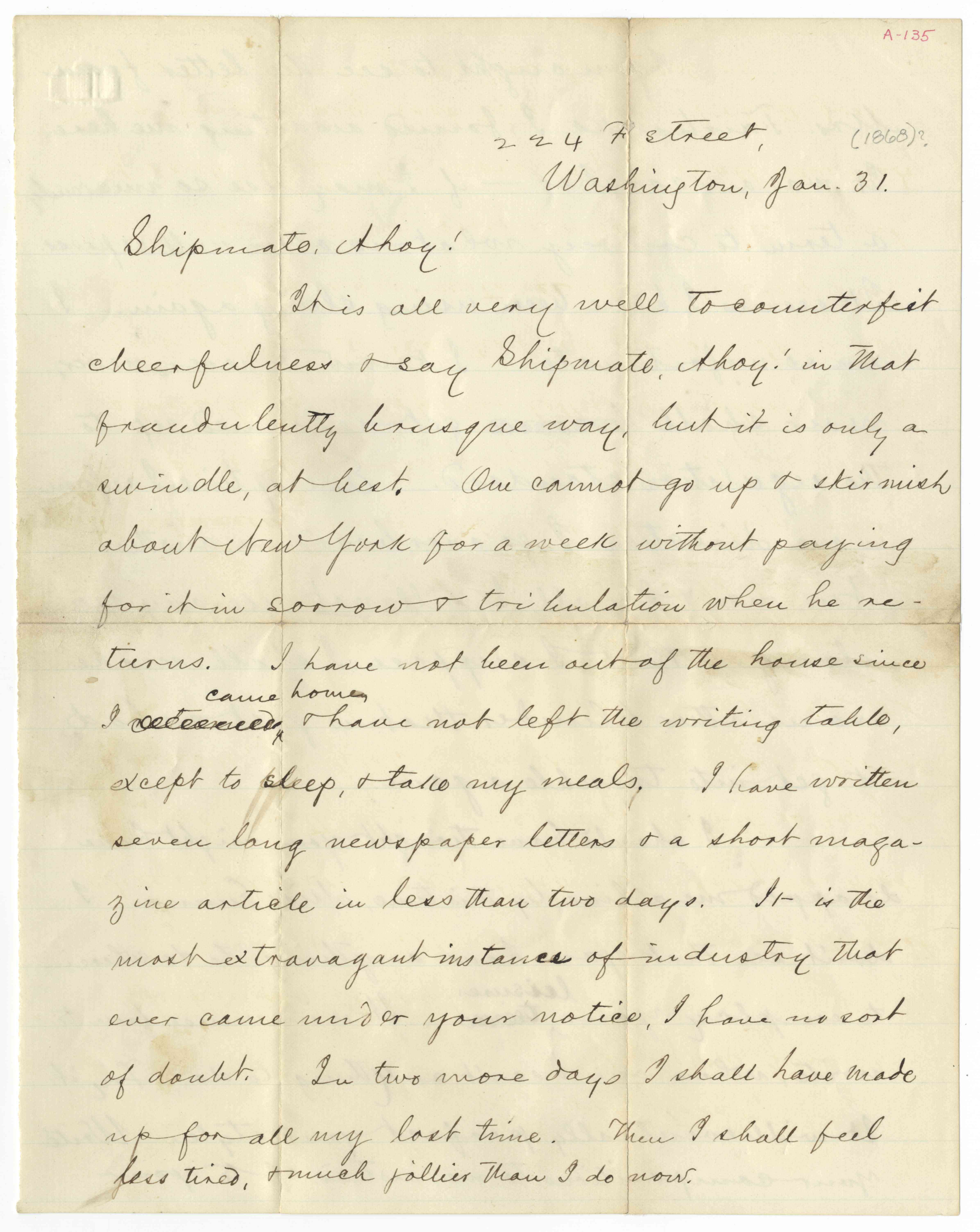 Twain Asks His Young "Quaker City" Shipmate & Favorite, Emma Beach, For Help With His Articles About the Voyage