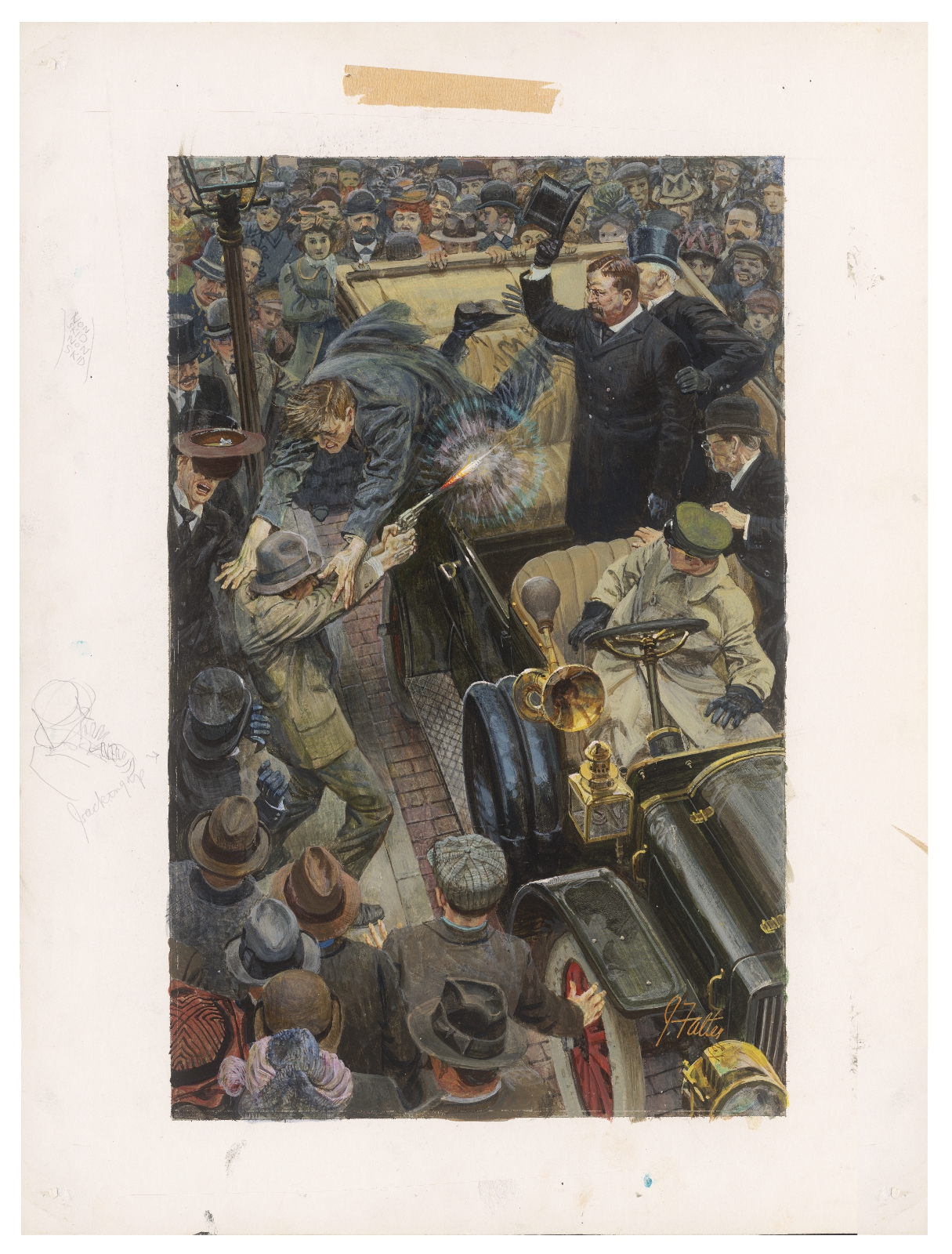 Famous Painting by John Falter of the 1912 Attempted Assassination of Theodore Roosevelt