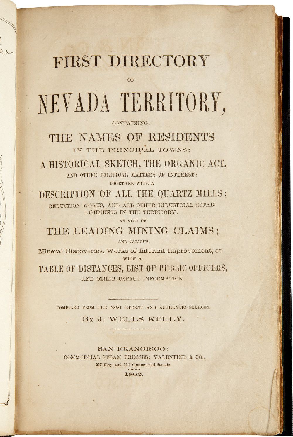 1862 Nevada Directory Listing Mark Twain as Assistant Secretary of the Nevada Territory