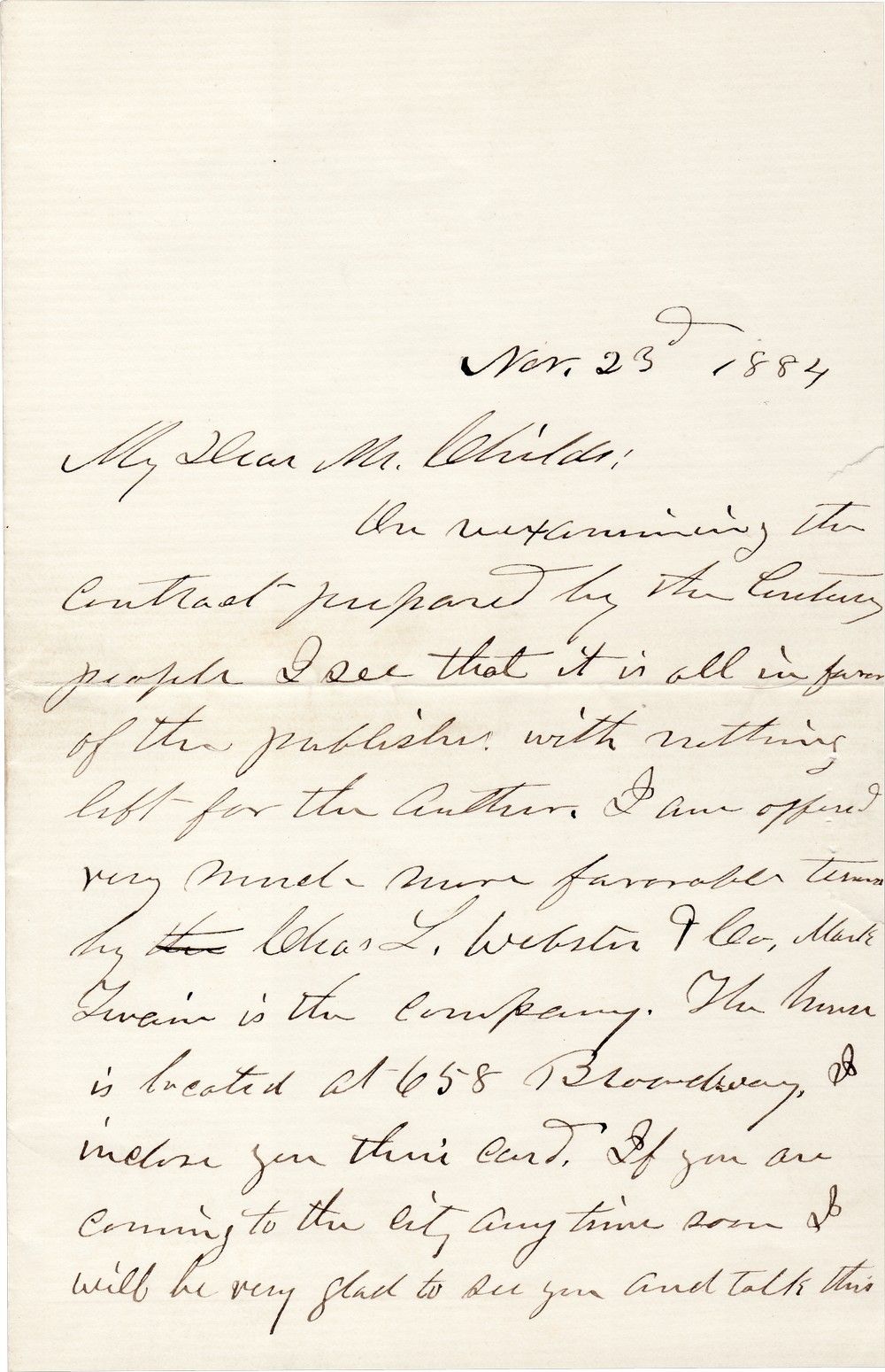 Ulysses S. Grant Says Mark Twain Has Offered Him "More Favorable Terms" To Publish His Memoirs