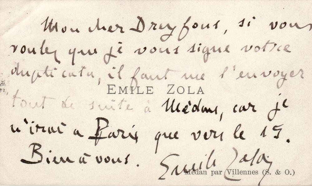 Emile Zola Writes to Alfred Dreyfus at the Height of the Dreyfus Affair