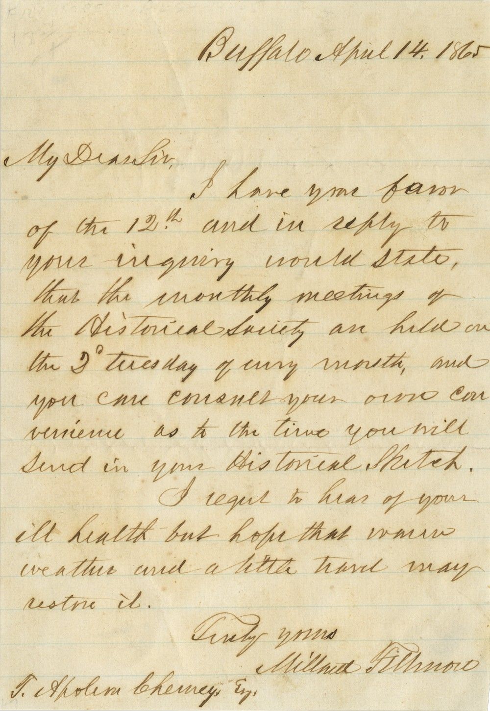 A Millard Fillmore Letter Written on the Day of President Lincoln's Assassination