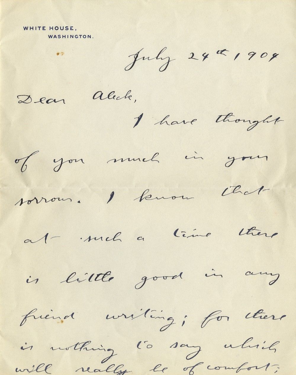Theodore Roosevelt: a Condolence Letter on the Death of a Friend's Father