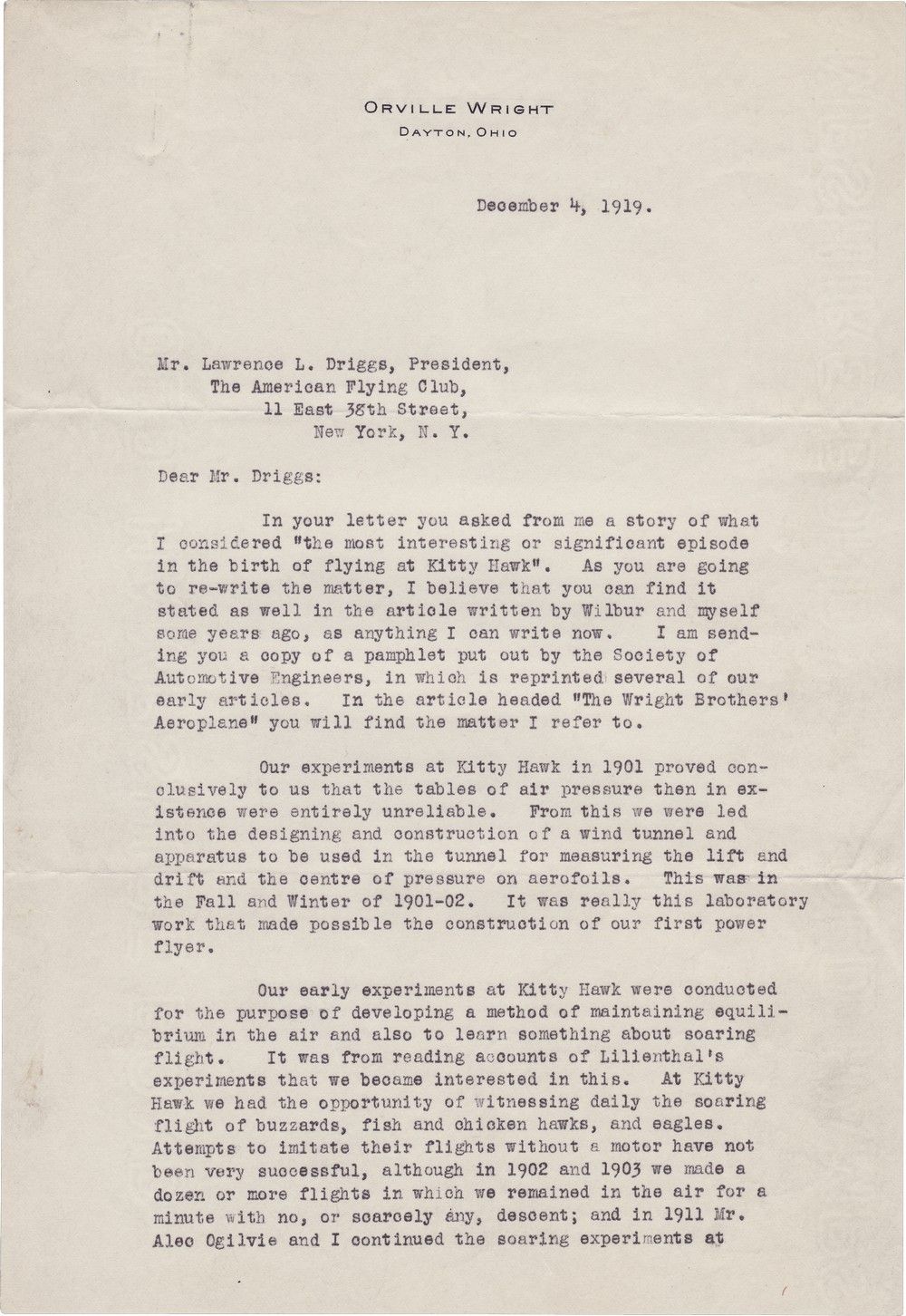 Extraordinary Orville Wright Letter Discussing the Birth of Manned Flight at Kitty Hawk