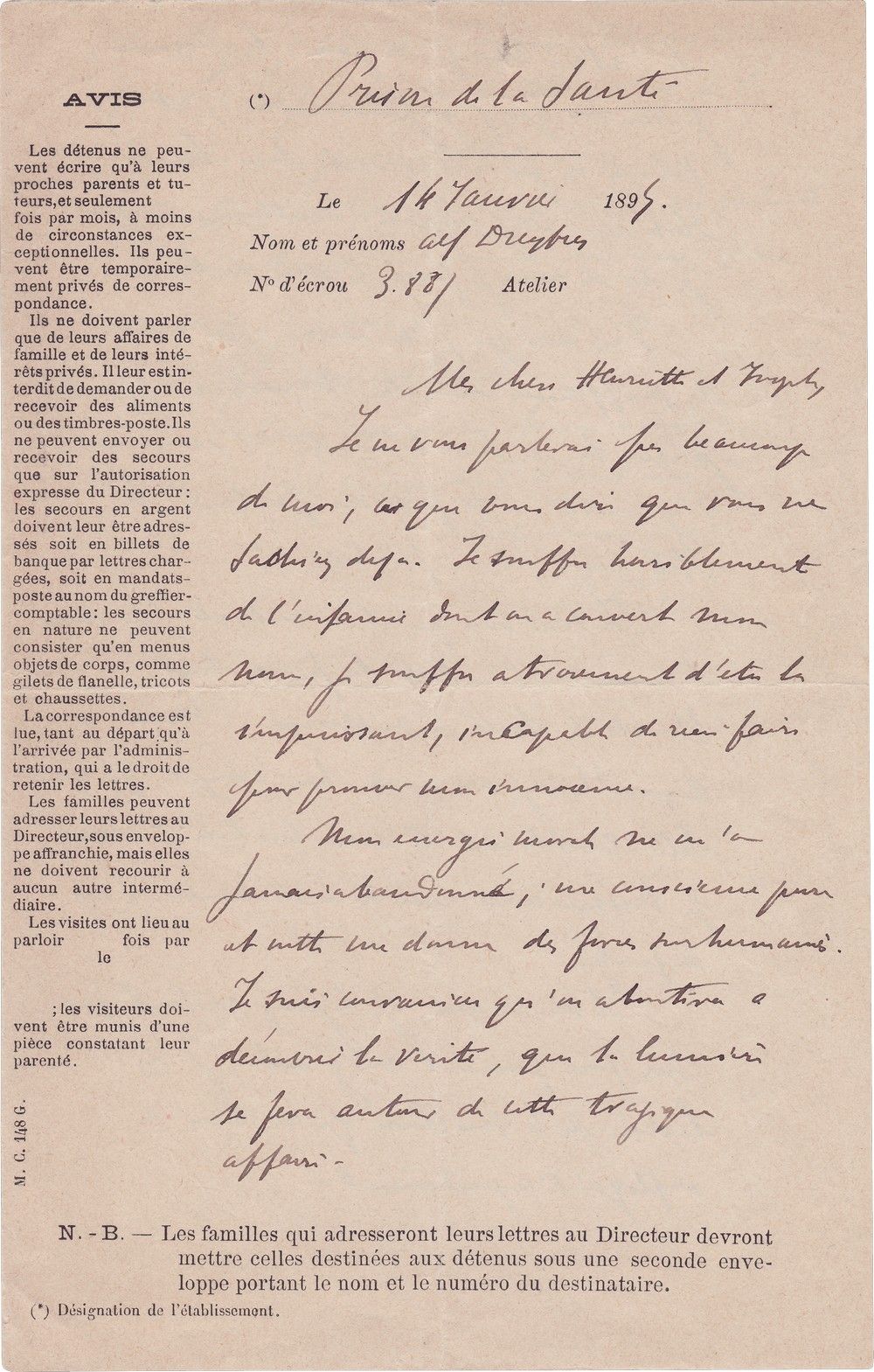 From Prison, a Defiant Alfred Dreyfus Writes to his Family Swearing to Clear His Name 