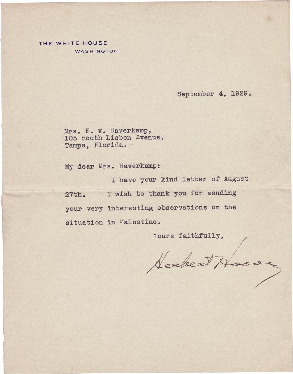 President Herbert Hoover Silent on 1929 Hebron Massacre