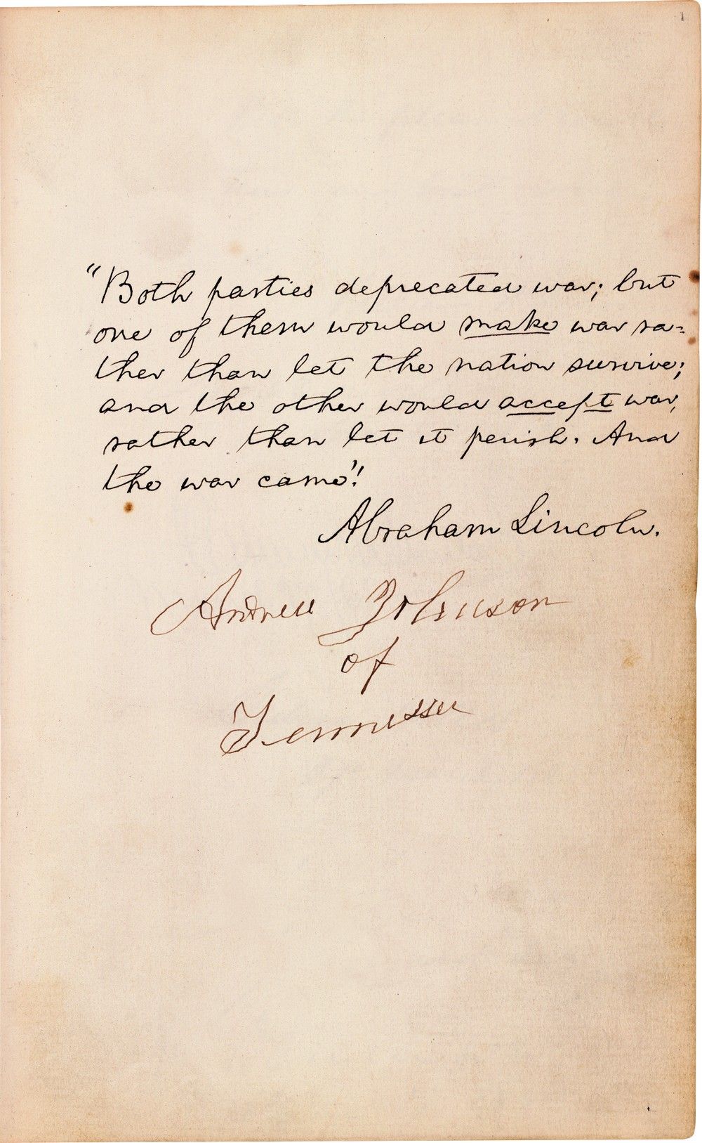 Both Parties Deprecated War: Lincoln's Second Inaugural Address Quote, In Autograph