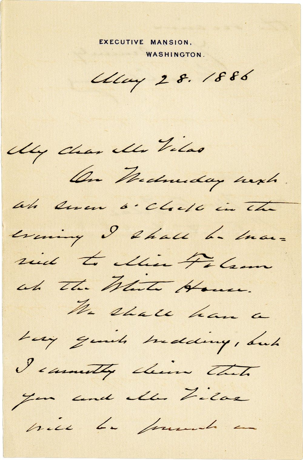 Grover Cleveland, First President to Marry in the White House, Handwrites an Invitation to His Wedding