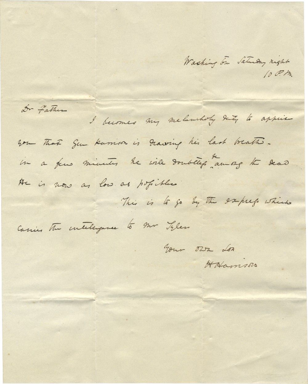 William Henry Harrison's Secretary Announces Harrison's Impending Death
