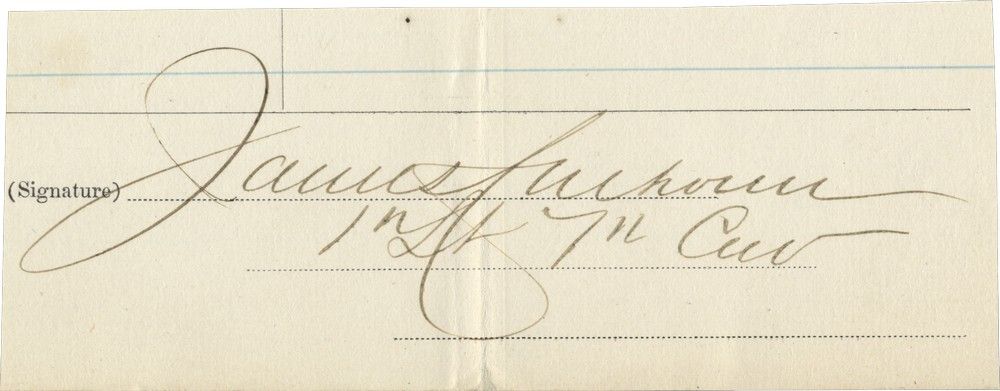Signature of James Calhoun, Custer's Brother-in-Law, Killed With Him at the Battle of Little Bighorn