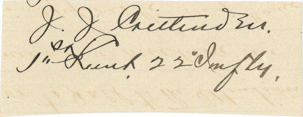 Signature of Young Officer, J.J. Crittenden, Killed With Custer at the Battle of Little Bighorn