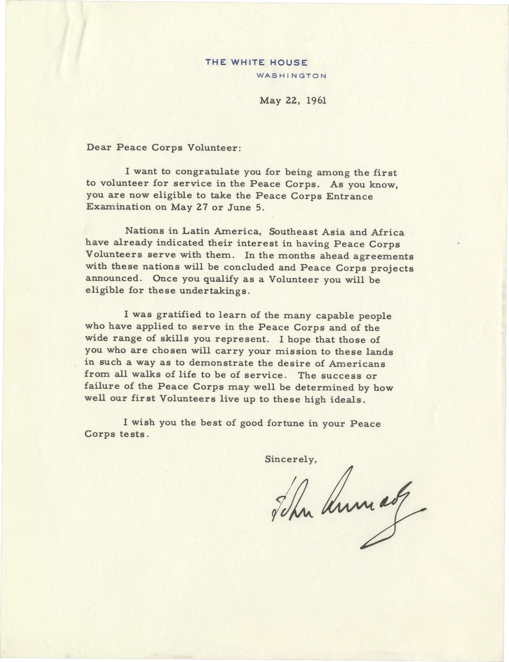 The Beginning of the Peace Corps: President Kennedy Welcomes the First Volunteers
