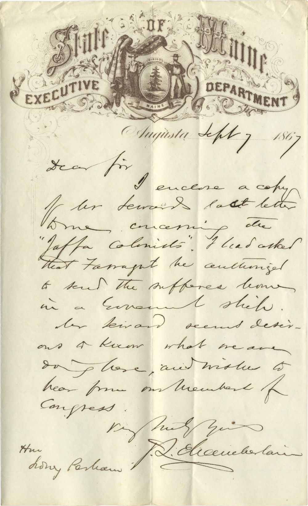 Joshua Chamberlain and William Seward Assist the Jaffa-Adams Colonists in 1867