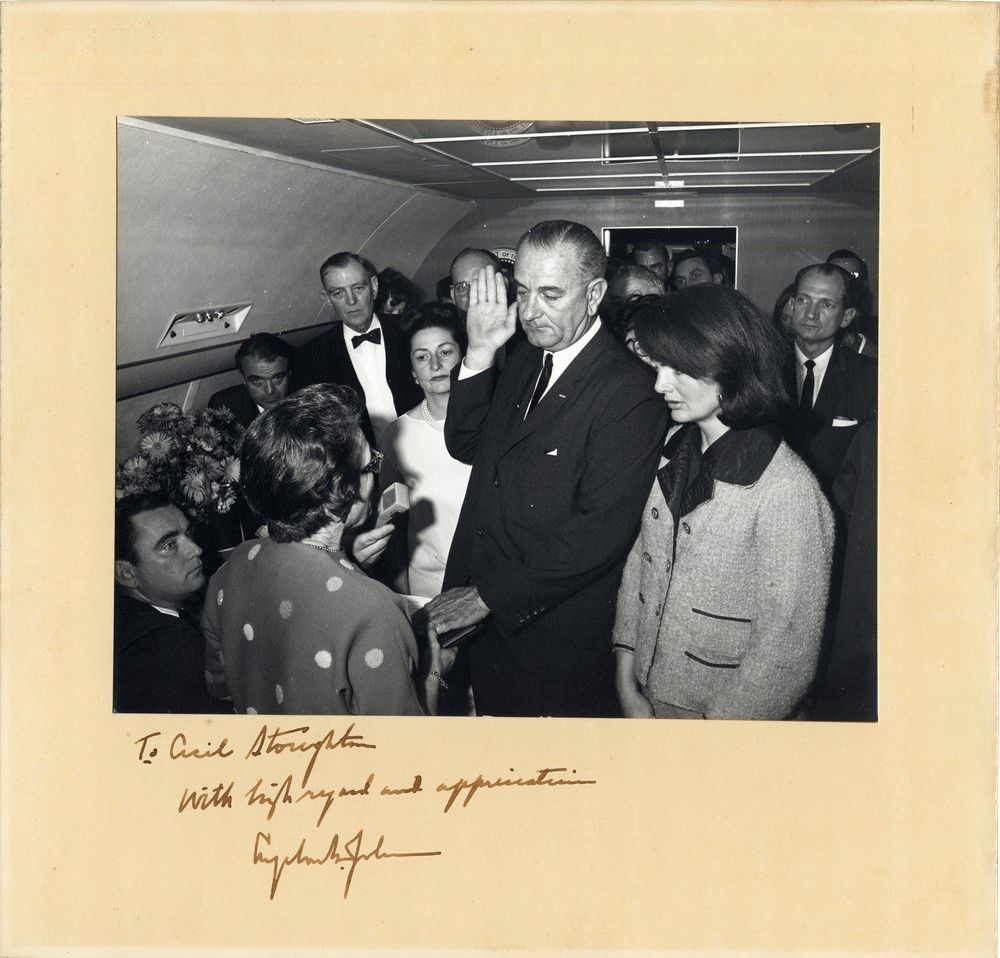 Signed Photo of Lyndon Johnson Taking the Oath of Office Inscribed to the Photographer