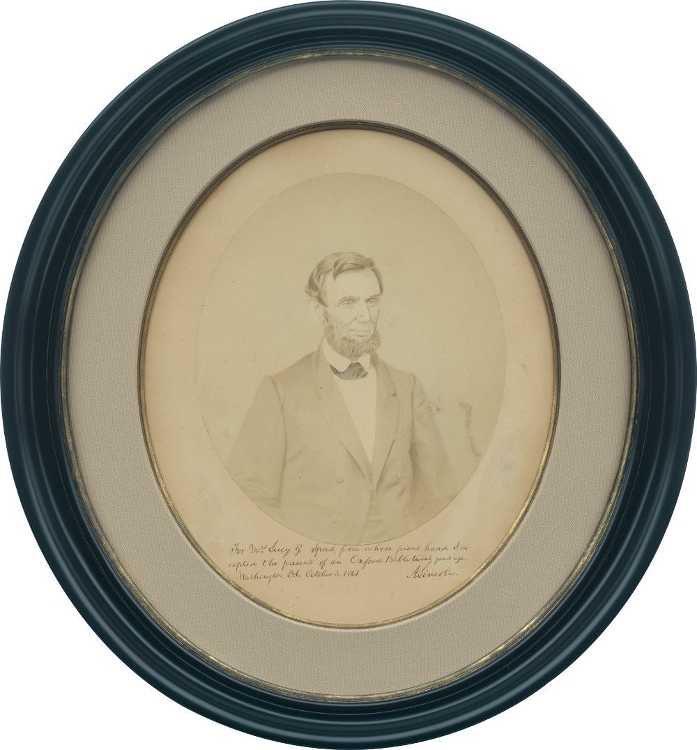 Abraham Lincoln's Inscription on a Photograph to Lucy Speed, Who Had Gifted Him a Bible