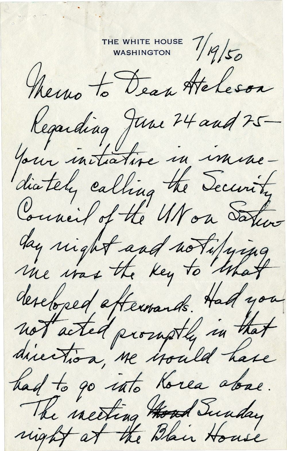 A Historic Memo: Harry Truman Salutes Dean Acheson's Crucial Role in Going to War With Korea