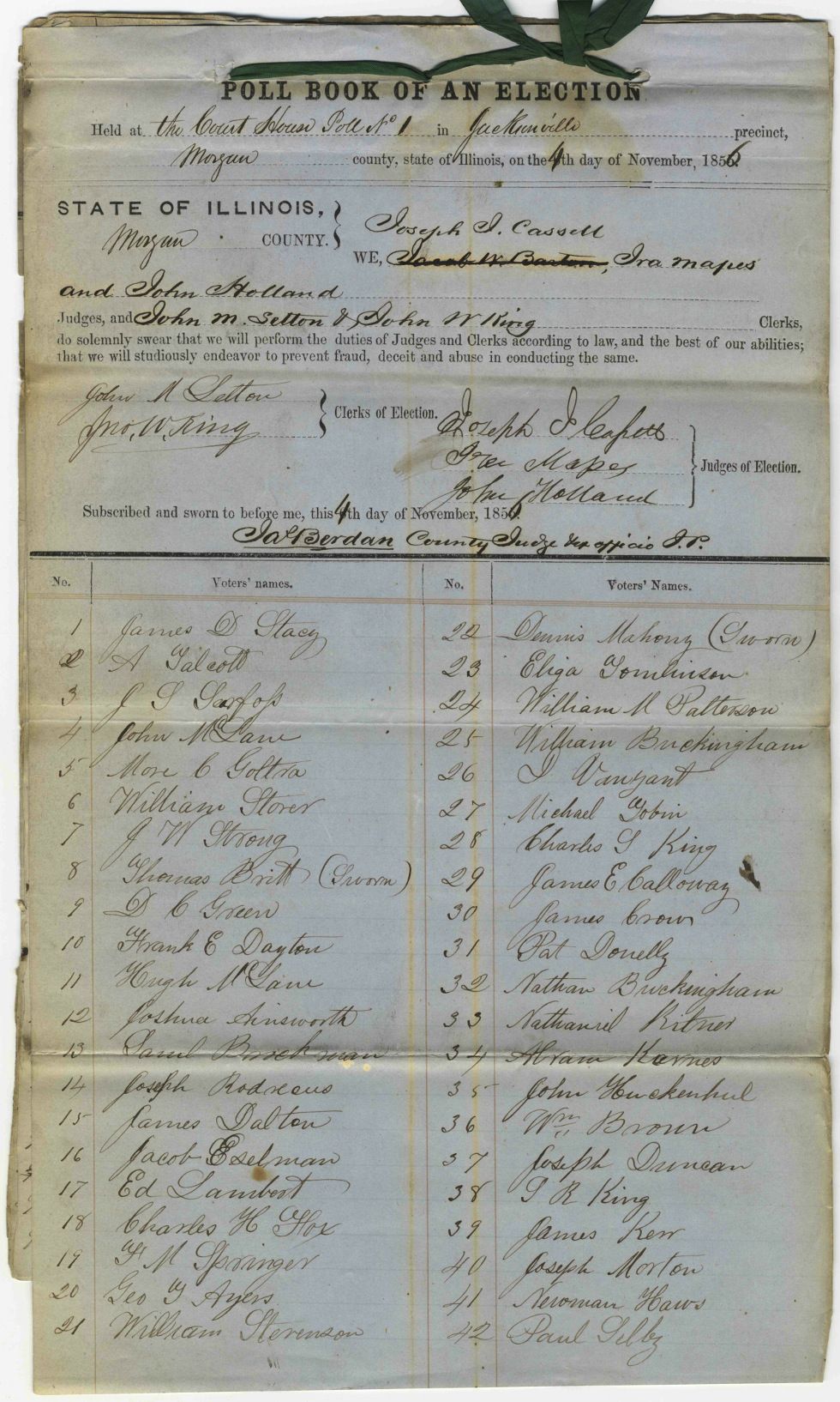 1856 Poll Book Certifying Abraham Jonas, Lincoln's Intimate Jewish Friend, an Elector