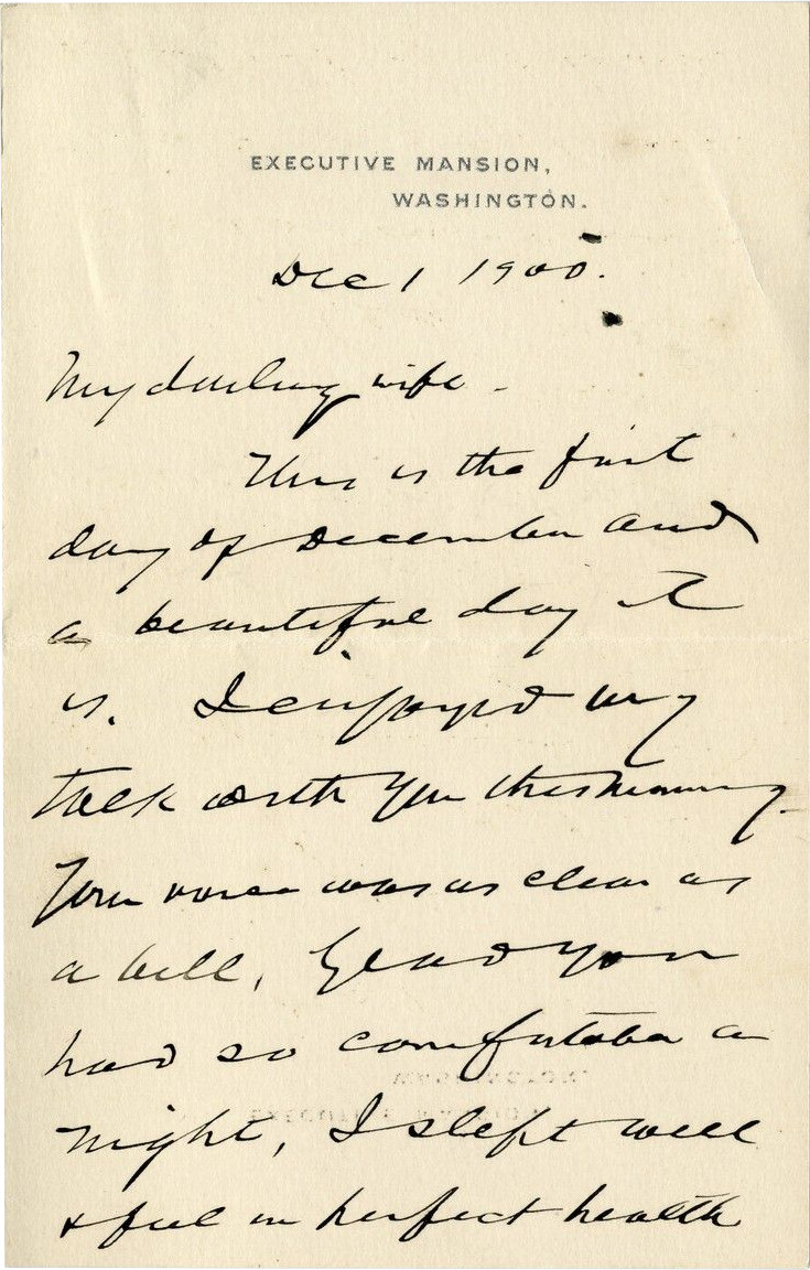 With His Wife Ida Away In New York, President William McKinley Tenderly Writes Her After Hearing Her Voice By Telephone