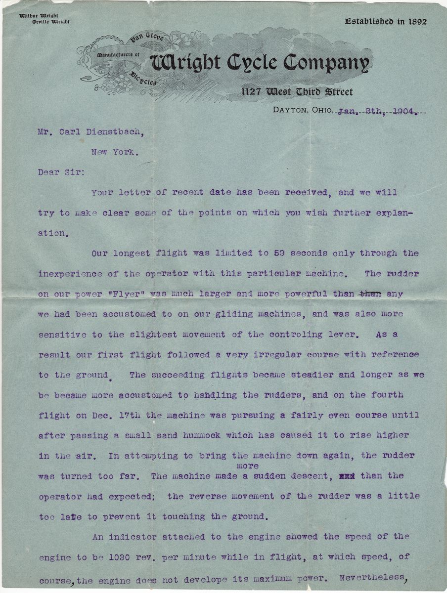Wright Brothers: First Airplane Flight Description | Shapell Manuscript ...