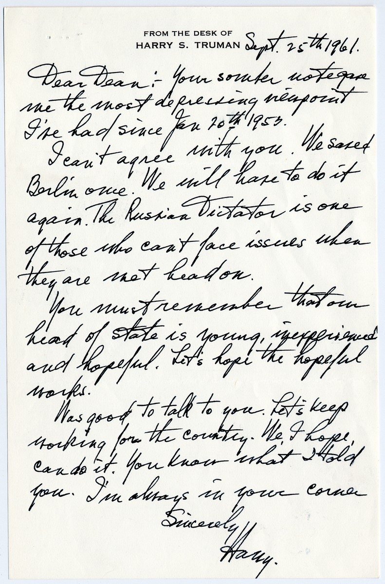 Truman Letters Harry Truman Letter on JFK Winning Presidential Election 1960 | Shapell ...
