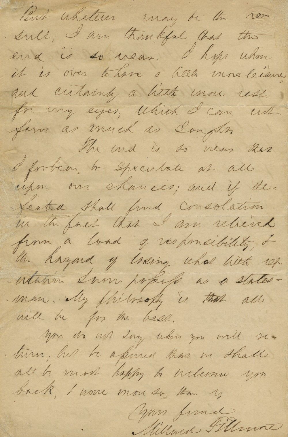 Millard Fillmore on the 1856 Presidential Election