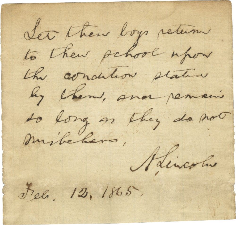 President Abraham Lincoln Pardons School Boys on His Last Birthday Alive