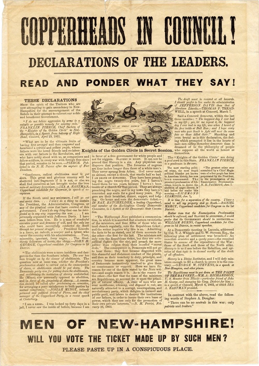 Copperhead Civil War Paper Calls President Pierce Traitor Shapell Manuscript Foundation