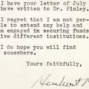 Herbert Hoover Mentions Writing to American Hebrew Medal Winner & NYT Editor-in-Chief, John Finley
